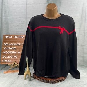 Vintage Russ by Liz Claiborne Black Acrylic Knit Sweater with Bow |M